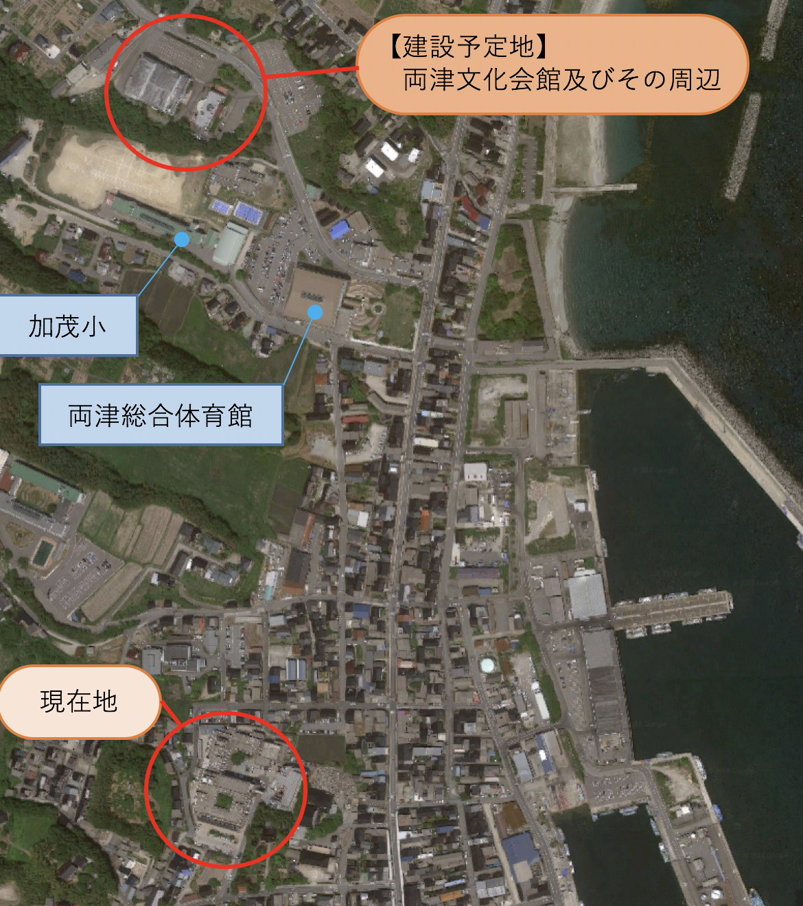 地図：新 佐渡市立 両津病院の建設予定地