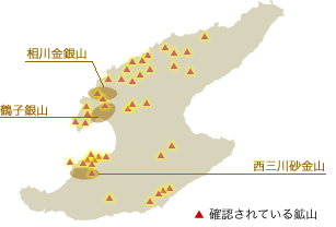 佐渡全島の鉱山分布図